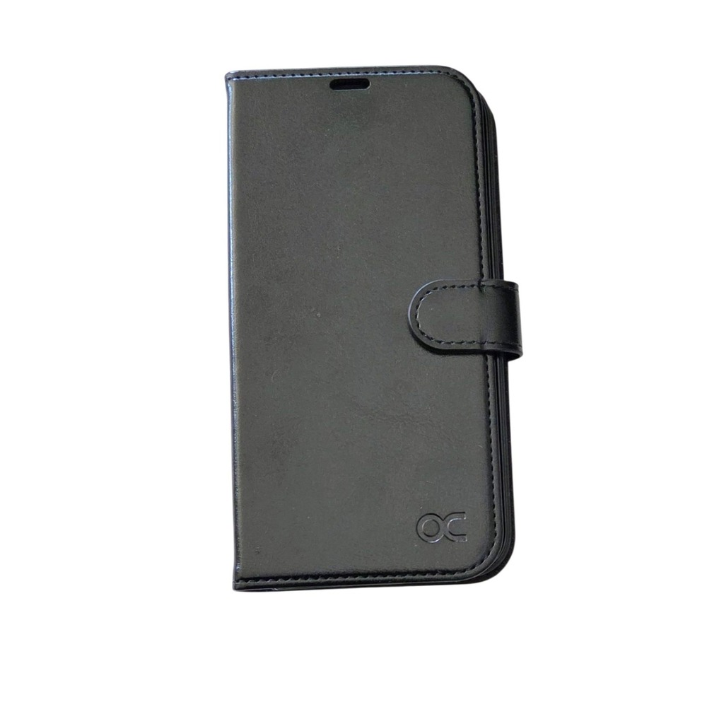 Bocasal Wallet‎ Phone Case for iPhone 15 Plus Dual Camera Genuine Leather Black
